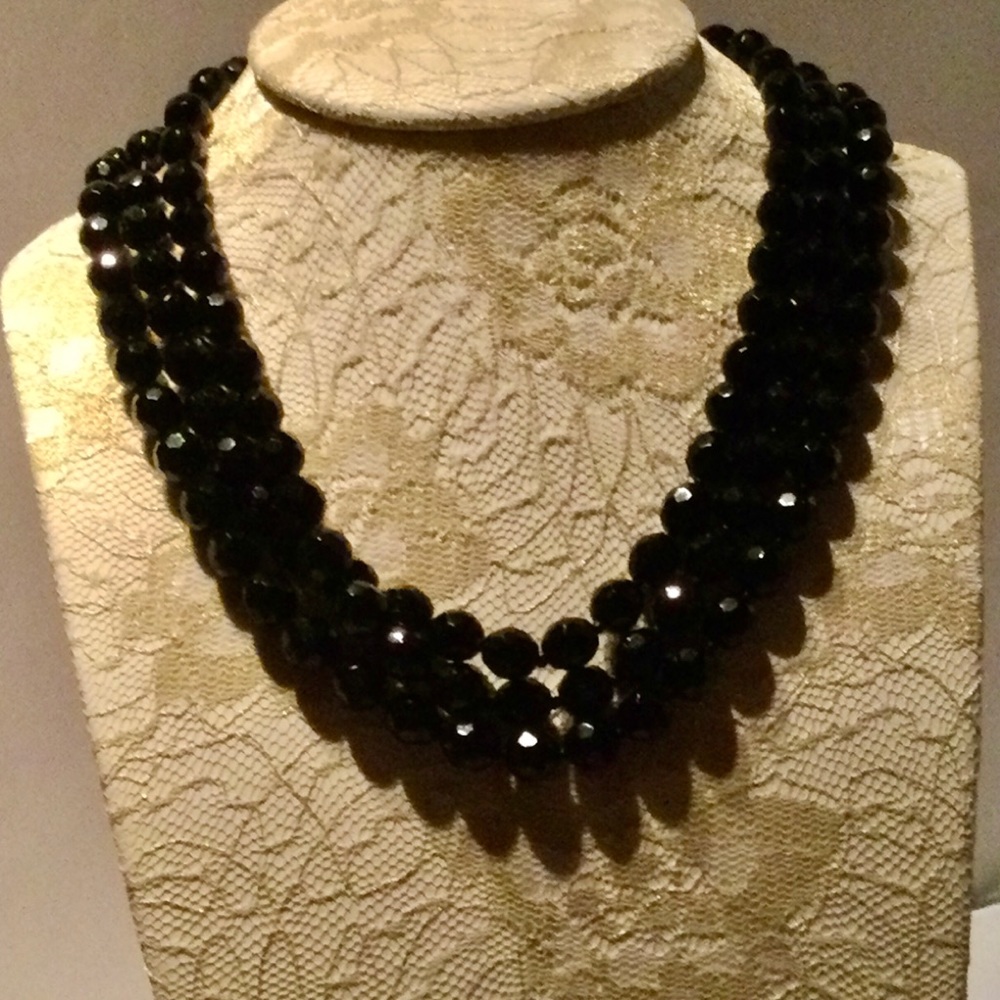 Black cut glass necklace